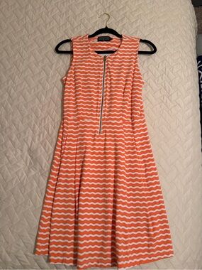 Duffield Lane Orange & White Wavy Stripe Zip-Front Midi Dress